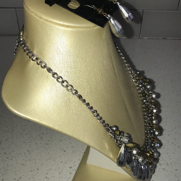 Brass and silver tone fashion necklace/ER - Picture 4 of 4